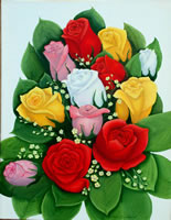 bouquet of red, yellow, white, and pink roses